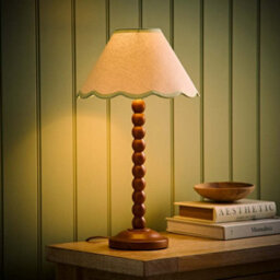 Valuelights Bobbin Green Trim Linen Shade Walnut Bobble Table Lamp - thumbnail 2