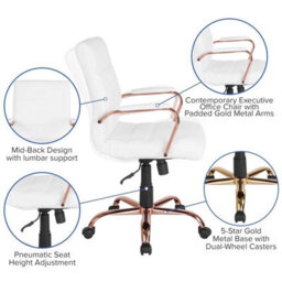 Fwstyle White & Rose Gold Faux Leather Low Back Designer Office Chair - thumbnail 4