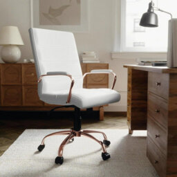 Fwstyle White & Rose Gold Faux Leather Low Back Designer Office Chair - thumbnail 1