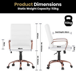 Fwstyle White & Rose Gold Faux Leather Low Back Designer Office Chair - thumbnail 5