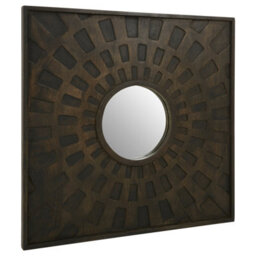Orsina Boho Carved Mango Wood Wall Mirror, Eco-Friendly Square Mirror With Weathered Finish, Wooden Mirror - thumbnail 3