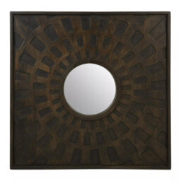 Orsina Boho Carved Mango Wood Wall Mirror, Eco-Friendly Square Mirror With Weathered Finish, Wooden Mirror