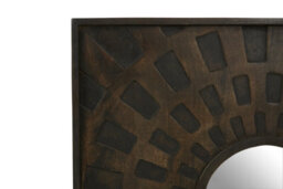 Orsina Boho Carved Mango Wood Wall Mirror, Eco-Friendly Square Mirror With Weathered Finish, Wooden Mirror - thumbnail 4