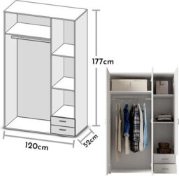 Arte Modern Graphite Stella Trading Base Hinged Door Wardrobe 1210mm X 1760mm X 510mm - Sleek Storage Solution - thumbnail 2