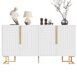 Btm White Sideboard 152 X 40 X 75 Cm With Geometric Design, Gold Handles And Legs, Modern Storage Cabinet - thumbnail 7