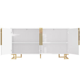 Btm White Sideboard 152 X 40 X 75 Cm With Geometric Design, Gold Handles And Legs, Modern Storage Cabinet - thumbnail 8