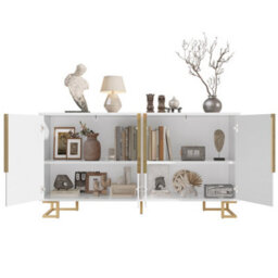 Btm White Sideboard 152 X 40 X 75 Cm With Geometric Design, Gold Handles And Legs, Modern Storage Cabinet - thumbnail 9