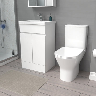 Nes Home 500mm Gloss White Basin Vanity & Close Coupled Toilet - image 1
