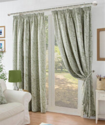 Luxury Living Chenille Jacquard Lined Pencil Pleat Taped Top Curtains Green