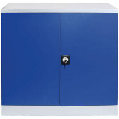 Manutan Expert Half Height Flat Pack Storage Cupboard - 2 Shelves - Grey/blue - image 1