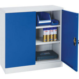 Manutan Expert Half Height Flat Pack Storage Cupboard - 2 Shelves - Grey/blue - thumbnail 2