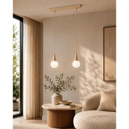 Luminosa Lighting Luminosa Lacrima Bar Pendant Ceiling Light Beige White Glass Shade 2X E27 - thumbnail 2