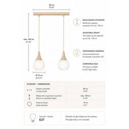 Luminosa Lighting Luminosa Lacrima Bar Pendant Ceiling Light Beige White Glass Shade 2X E27 - thumbnail 4