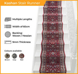 Kashan Stair Runner - Soft & Durable Carpet Runner For Stairs & Staircases, Multiple Lengths - thumbnail 2