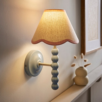 Valuelights Bobbin Blue Wall Light With Pink Trim Scallop Shade - image 1