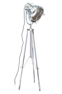 Orsina Industrial Tripod Floor Lamp, Height Adjustable Chrome Floor Light, Tiltable Spotlight With In-Line Switch - image 1