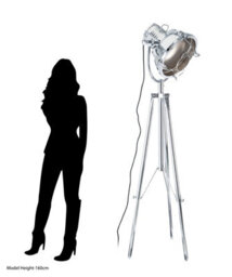 Orsina Industrial Tripod Floor Lamp, Height Adjustable Chrome Floor Light, Tiltable Spotlight With In-Line Switch - thumbnail 2