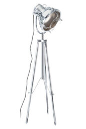 Orsina Industrial Tripod Floor Lamp, Height Adjustable Chrome Floor Light, Tiltable Spotlight With In-Line Switch