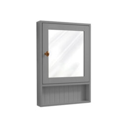 Homestylestore 450 X 650mm Light Grey Wall Mounted Corner Mirrored Door Bathroom Cabinet And Brushed Copper Round Handle - thumbnail 1