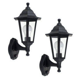 Valuelights Mayfair Pair Of Traditional Style Black Outdoor Security Pir Motion Sensor Ip44 Rated Wall Light Lanterns - thumbnail 2