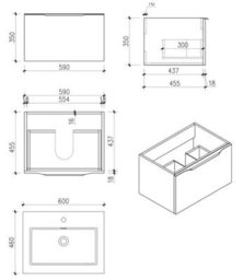 Affine 600mm Countertop Bathroom Vanity Unit Basin Wall Hung Furniture Soft Close Black - thumbnail 8