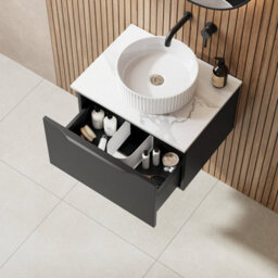 Affine 600mm Countertop Bathroom Vanity Unit Basin Wall Hung Furniture Soft Close Black - thumbnail 4
