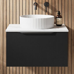 Affine 600mm Countertop Bathroom Vanity Unit Basin Wall Hung Furniture Soft Close Black - thumbnail 1