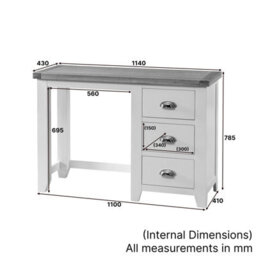 The Furniture Market Cheshire Cream Painted 3 Drawer Pedestal Dressing Table - thumbnail 7