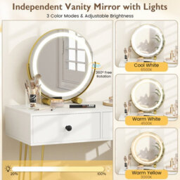 Costway Makeup Dressing Table With Lighted Mirror Vanity Desk Set-White - thumbnail 6