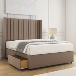 Bsspoke Manhattans Divan Bed Mink Plush Velvet 54Inch Wingedback Headboard & 2 Drawers Footend & Mattress In All Sizes - thumbnail 1