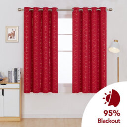Deconovo Functional Blackout Eyelet Curtains, Gold Diamond Printed Thermal Insulated Curtains, W52 X L45 Inch, Red, One Pair - thumbnail 2