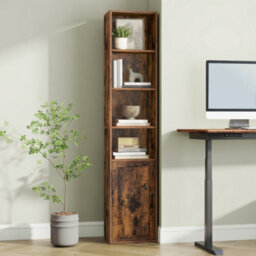 Ledrem 6-Tier Tall Bookcase, Bookshelf, Book Shelf With Door, Open Storage Shelf, 24 X 31.8 X 175 Cm, Rustic Brown - thumbnail 1
