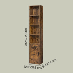 Ledrem 6-Tier Tall Bookcase, Bookshelf, Book Shelf With Door, Open Storage Shelf, 24 X 31.8 X 175 Cm, Rustic Brown - thumbnail 4