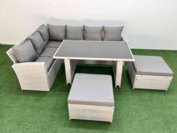 Fimous 8 Seater Wicker Rattan Corner Sofa Sets Outdoor Garden Furniture Sets With Lounge Sofa 2 Big Footstool Light Grey - thumbnail 2