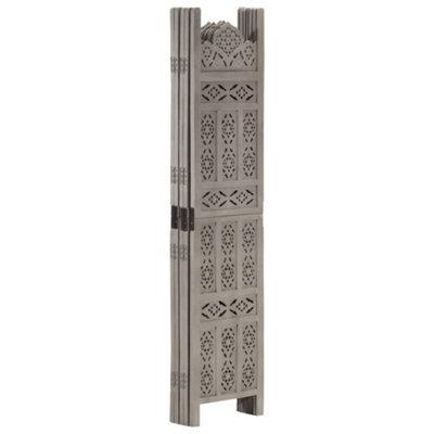 Berkfield Classic Hand Carved 5-Panel Room Divider Grey 200X165 Cm Solid Mango Wood - image 1