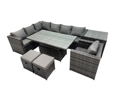 Fimous 9-Seater Height Adjustable Rising Lifting Table Corner Sofa Set Rattan Garden Furniture Set With 2 Small Stool Side Table - image 1