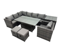 Fimous 9-Seater Height Adjustable Rising Lifting Table Corner Sofa Set Rattan Garden Furniture Set With 2 Small Stool Side Table - thumbnail 1