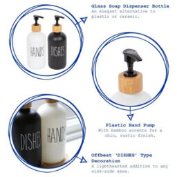 Harbour Housewares 500Ml Glass Soap Dispenser - Refillable Dishes Bottle With Pump Modern Bathroom And Kitchen Accessory - thumbnail 2