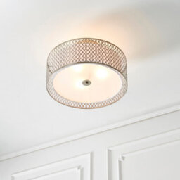 Anson Lighting Cuba 3Lt Flush Light Finished In Satin Nickel Plate, White Fabric And Frosted Glass - thumbnail 5