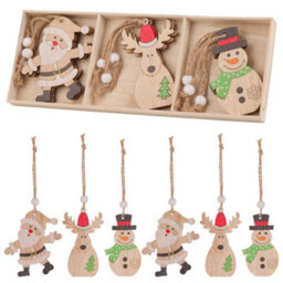 Neel Blue Wooden Christmas Tree Ornaments - Pack Of 9