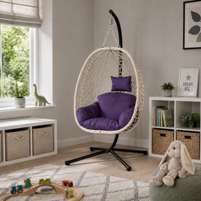 Samuel Alexander Indigo Rattan Hanging Egg Chair With Stand & Cushion For Indoor Use - image 1
