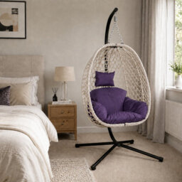 Samuel Alexander Indigo Rattan Hanging Egg Chair With Stand & Cushion For Indoor Use - thumbnail 3