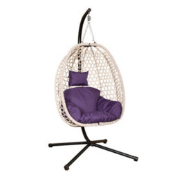 Samuel Alexander Indigo Rattan Hanging Egg Chair With Stand & Cushion For Indoor Use - thumbnail 4