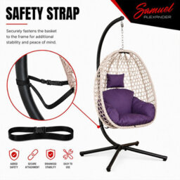 Samuel Alexander Indigo Rattan Hanging Egg Chair With Stand & Cushion For Indoor Use - thumbnail 5