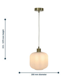 First Choice Lighting Set Of 2 Bento - White Ribbed Glass With Satin Brass Pendant Fittings - thumbnail 8