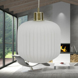 First Choice Lighting Set Of 2 Bento - White Ribbed Glass With Satin Brass Pendant Fittings - thumbnail 4