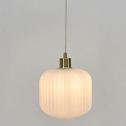 First Choice Lighting Set Of 2 Bento - White Ribbed Glass With Satin Brass Pendant Fittings - thumbnail 5
