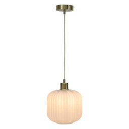 First Choice Lighting Set Of 2 Bento - White Ribbed Glass With Satin Brass Pendant Fittings - thumbnail 2