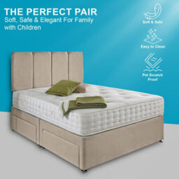 Dining Tables Zanzibar Headboard Divan Set , 2 Drawer On Same Side With Sprung 1500 Comfort Mattress - Plush Almond - Double - thumbnail 2