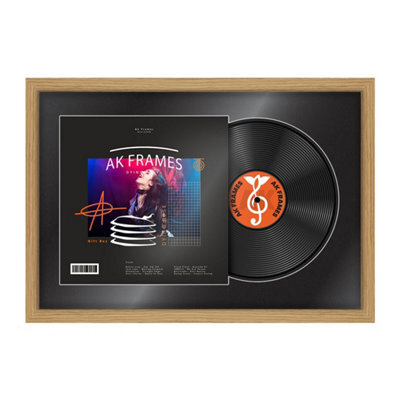 "AK Frames 25X17"" Light Oak Modern Vinyl Record Frame With Black Mount For 12 Inch Lp Cover & Disc - Overlapped Design" - image 1